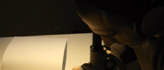a person looking into a microscope